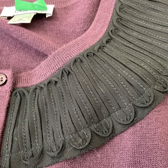 Loft Button Up Cotton Cardigan sweater women’s size XL purple ribbon faux collar - Picture 9 of 9